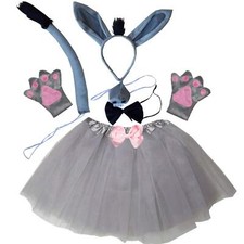 Kids Animal Costume Gray Donkey Tutu Ear Headband Bow Tie Tail Paws Character