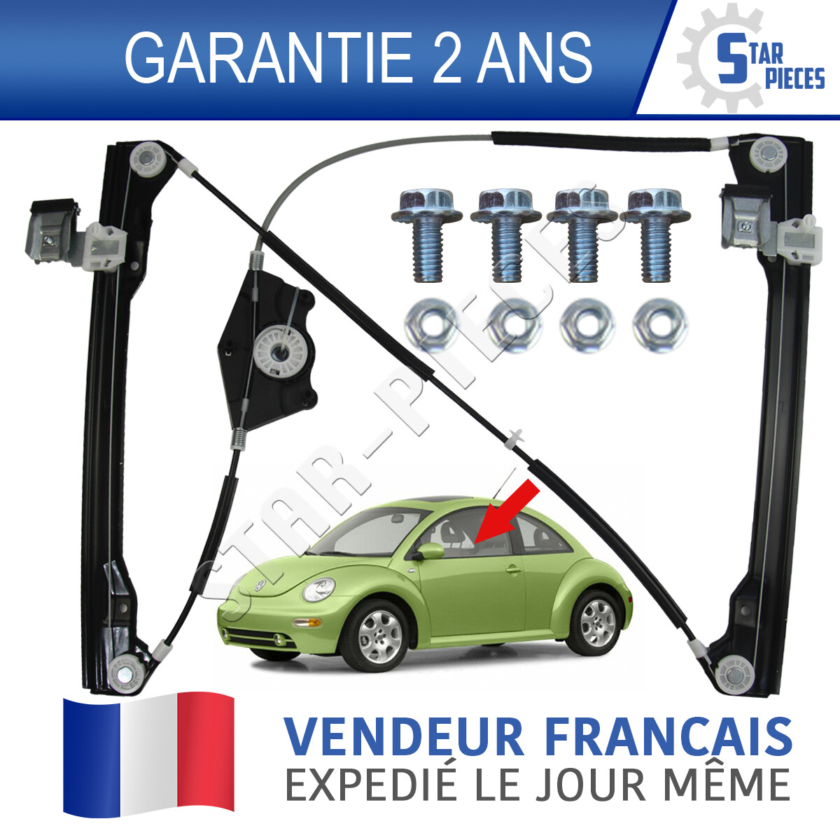 Lève-vitre électrique avant gauche avec moteur silencieux pour New Beetle 98-10