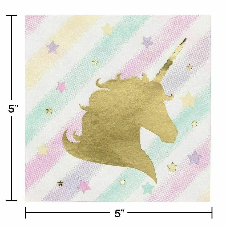 Unicorn Sparkle 16 Ct Beverage Napkins Foil Stamp 3 Ply - Image 2 of 2