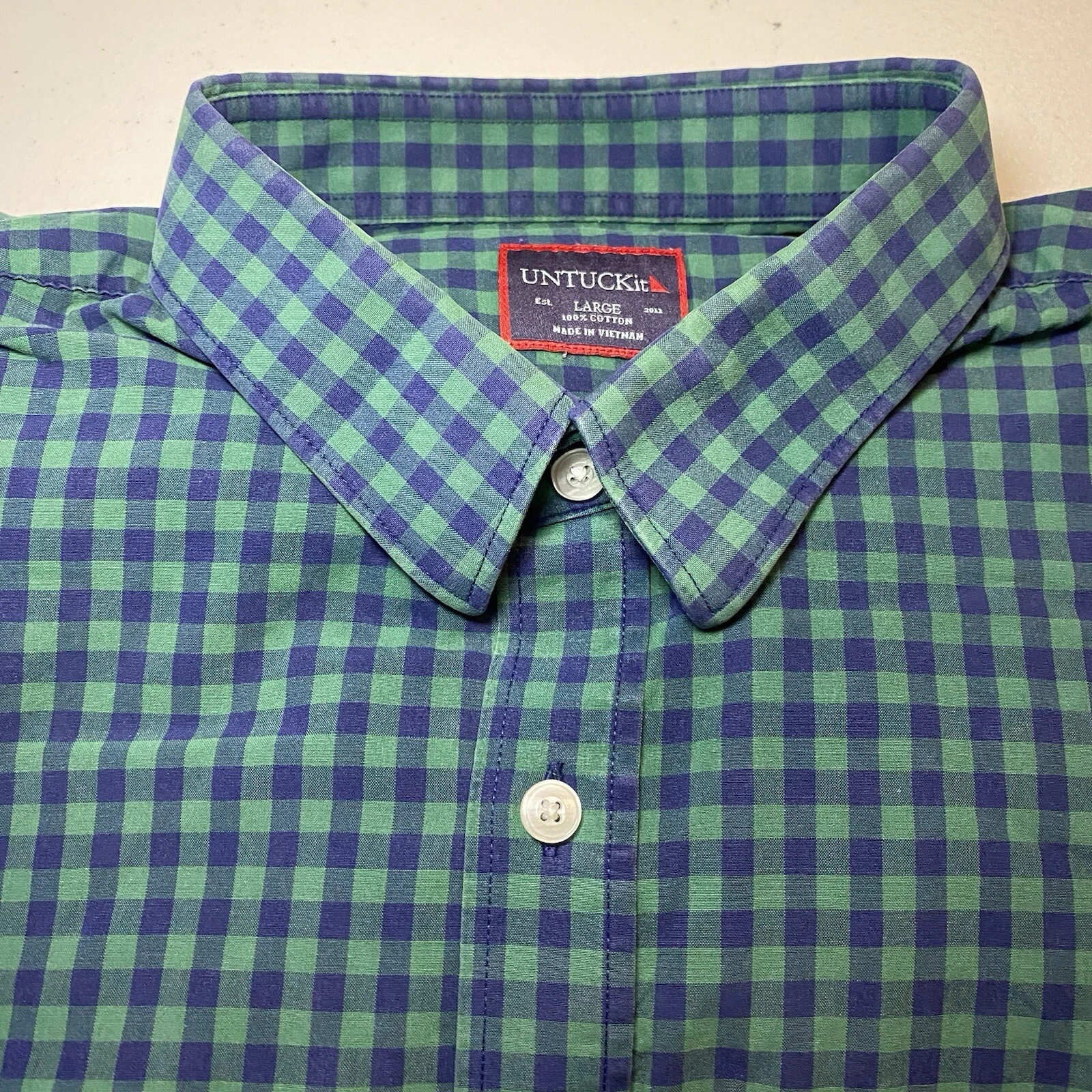UntuckIt Green Plaid Long Sleeve Button Up Shirt Mens Large 100% Cotton
