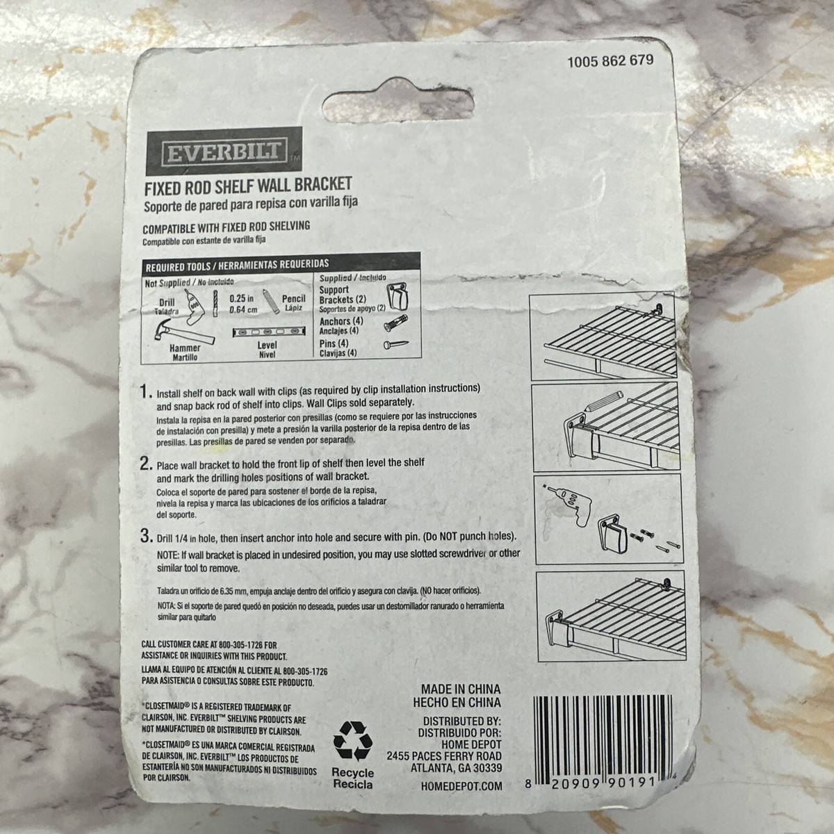 2-Pk) Everbilt Fixed Rod Shelf Wall Bracket 1005862679 - | eBay