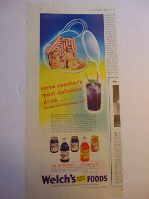 1946 WELCH'S SUMMER DRINKS vintage art print ad