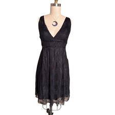 Y2K Vintage Forever 21 Lace Cocktail Dress Black Beaded Empire Waist V-Neck