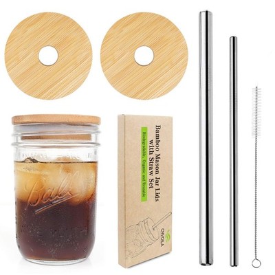 Mason Jar Lids With Straw - Reusable Bamboo Wide Mouth Tumbler Tops, 2 Packs ...