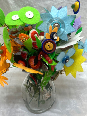 Handmade Felted Flower Bouquet with Vintage Buttons