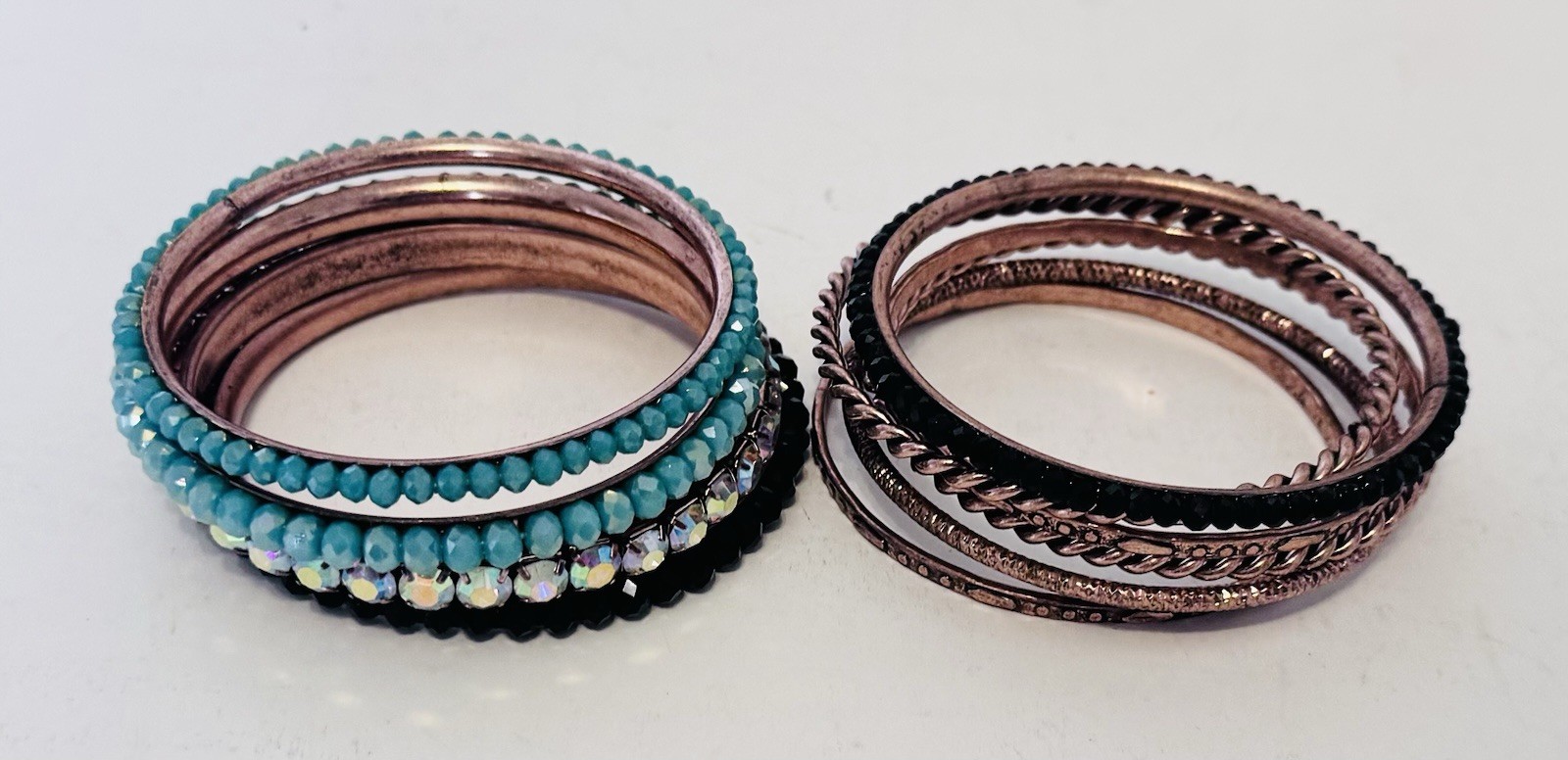 Copper Bangle Bracelets Textured Twisted Faux Bea… - image 12