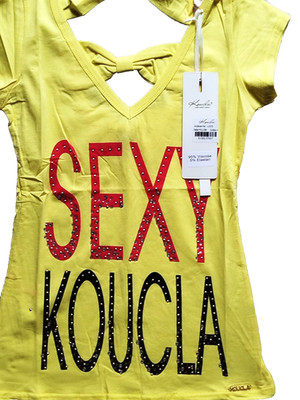 T-Shirt Koucla mit Strass Spitze Damen Mädchen Einheitsgröße Gelb  34/36/38 NEU
