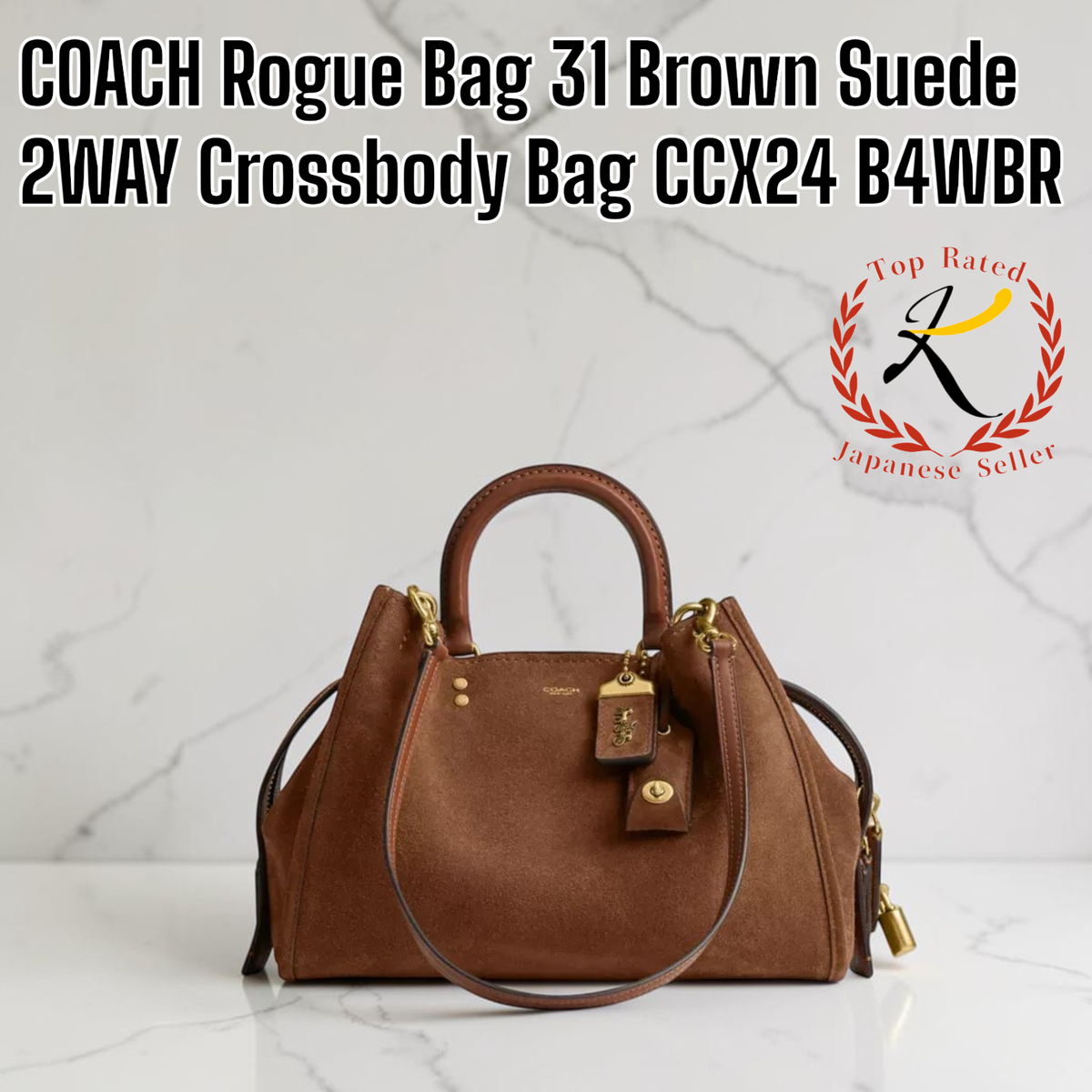 Auth COACH Rogue Bag 31 Brown Suede 2WAY Crossbody Bag CCX24 B4WBR