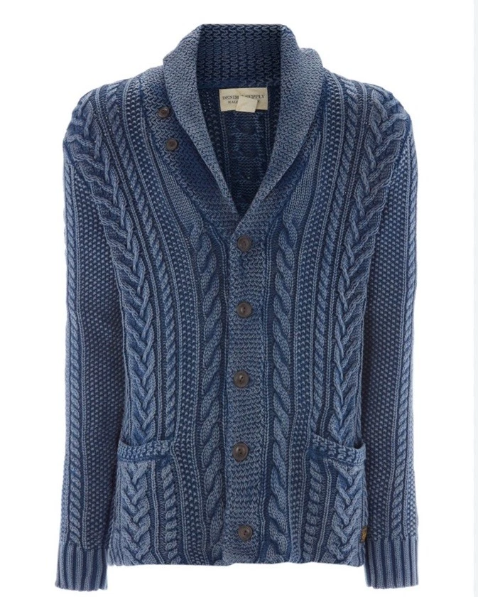 Ralph Lauren XXL Azul Índigo Azul Marino Suéter RRL Polo Cárdigan Tejido con Cable Rugby De Colección Foto 3 de 4