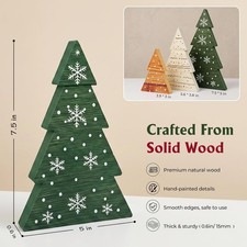 Lot De 3 Décorations Sapin De Noël En Bois Vert Petit Pour Table Fête