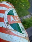 VTG  Flat Top Steel Beer Can 12oz ALPINE  1950s Green Red Stripe Chicago USA! — photo 8