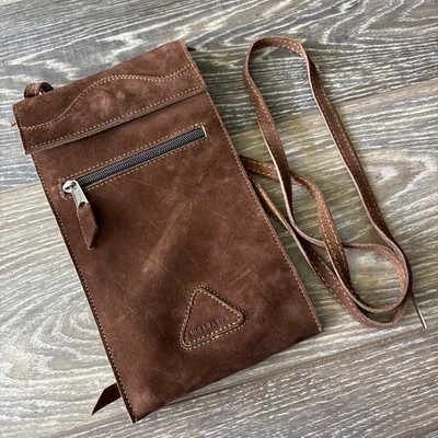 Small Brown Suede Crossbody Bag Phone Carrier Vintage Travel Purse - Nicaragua