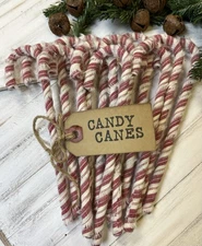 NEW 12 red stripe Handmade HOMESPUN Fabric Candy Canes bowl filler Ornaments Lot