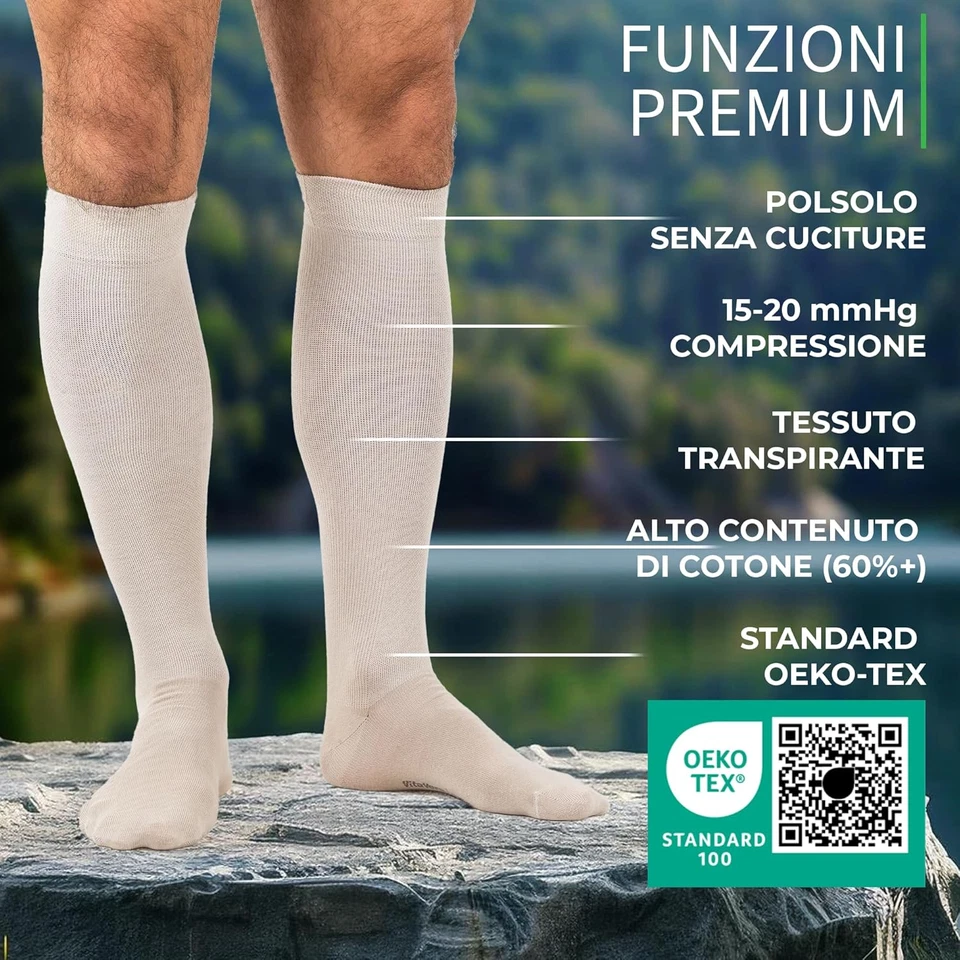 Calze a Compressione Graduata, Calzini Medicali, Uomo E Donna, Cotone Biologico - Immagine 3 di 4