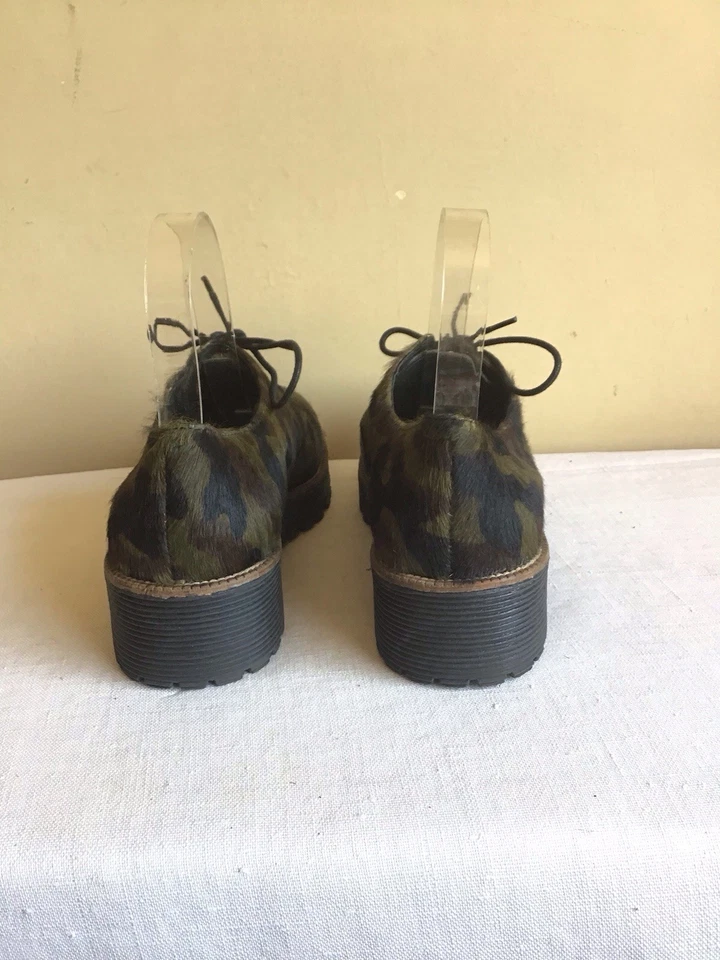 Womens Shellys London Terrwyn Fur Green Camo Lace Up Platform Oxford Shoes 7.5 - Image 3 of 4