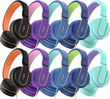 Kids Headphones Bulk 10-Pack for K-12 School Classroom, On-Ear Wired Headset wit
