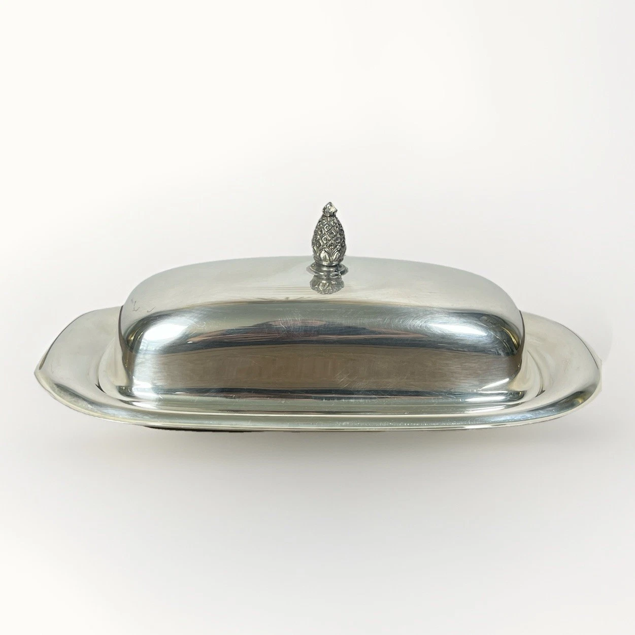 Vintage WM Rogers Silverplate Butter Dish with Lid #937 Ornate Pineapple Finial