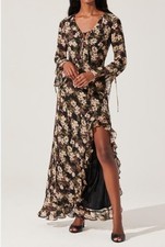 ASTR THE LABEL FLORAL LONG SLEEVE RUFFLE HEM MAXI DRESS SIZE XS
