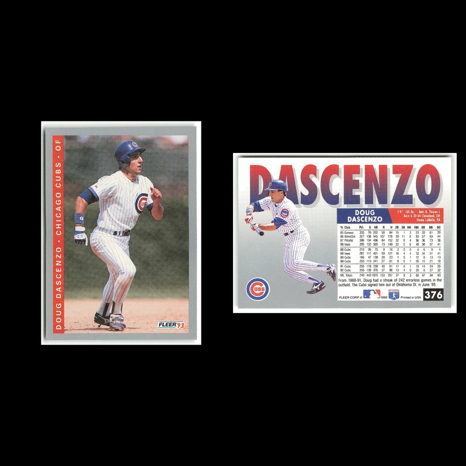 Doug Dascenzo #376 1993 Fleer Chicago Cubs Baseball Card MLB NM - Image 3 of 3