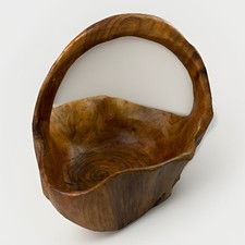 Natural Wood Burl Root Basket Bowl Handle Hand Carved Wooden Modern Farmhouse