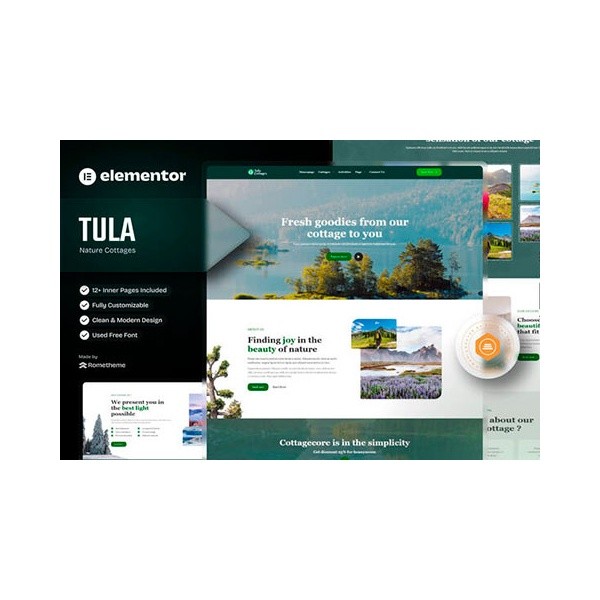⭐ Tula – Nature Cottages Elementor Template Kit ✅ GPL - Multi-sitios | Actual...