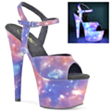 PLEASER REFLECTIVE COLORFUL OPEN HEEL 7" HEEL. COMES IN WOMEN'S SIZES 5 7 8