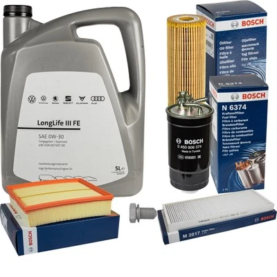 BOSCH Inspektionspaket 5 L VW Motoröl 0W-30 Longlife III FE für Passat 1.9 TDI - Bild 1 von 4