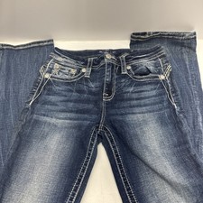 Miss Me Jeans Size 27 X 34 Curvy Boot Mid- Rise Rhinestone Cross Embellished