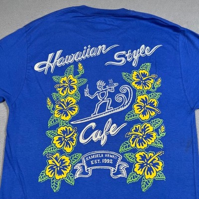 Fat Boys Club Hawaiian Style Cafe Graphic T Shirt Mens M Blue Kamuela Hawaii