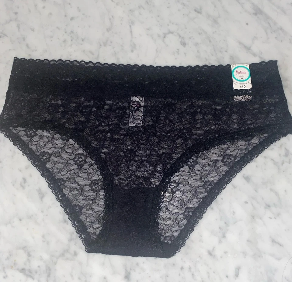 Flirtitude Cheeky Panties XL Thong Lot of 4 Black Lace New - Image 4 of 4