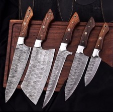 Set coltelli da cucina in acciaio damascato fatti a mano - 5 pezzi coltelli da chef: manico in palissandro