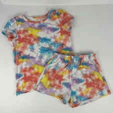 Dot & Zazz Girls 2 Piece Tie-Dye Shirt And Shorts Set 4T Red Yellow Purple Blue