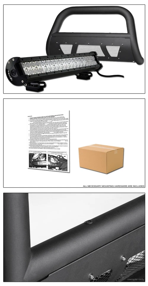 Topline For 02-09 Dodge Ram Matte Blk Studded Mesh Bull Guard+120W CREE LED Bar Foto 3 de 4