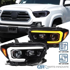 Fit 2016-2023 Toyota Tacoma Black/Smoke Projector Headlights Switchback LED Tube