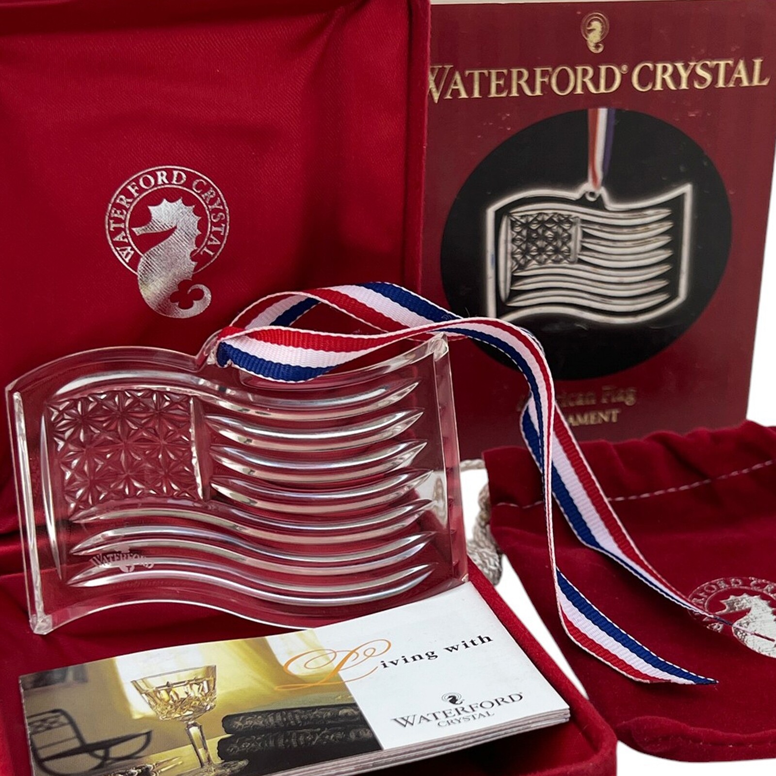 Waterford Crystal Spirit of AMERICA American Flag Xmas Tree Ornament 1995