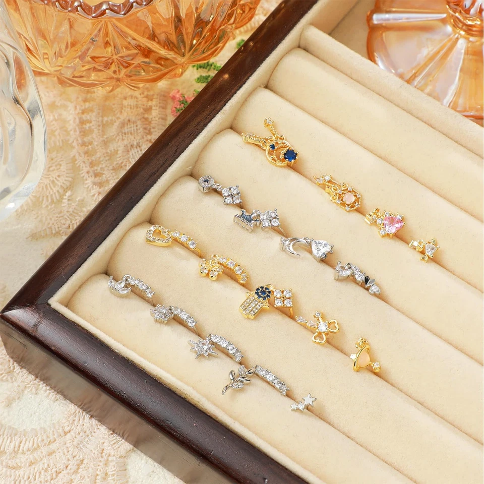 Junkin 18 peças 20g anéis de nariz pendurados femininos em forma de L parafuso prisioneiro de nariz pendurado H... - Imagem 4 de 4