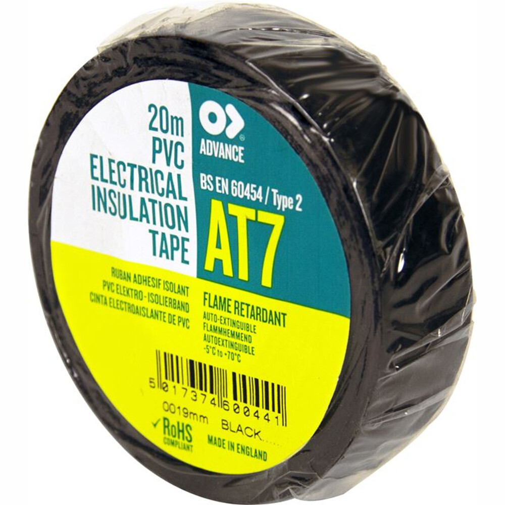 Advance 'AT7' PVC Insulation Tape Black 5 rolls 19mm x 20m