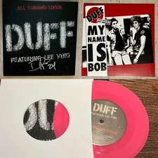 DUFF MCKAGAN SIGNED PINK VINYL 45 RECORD ALL TURNING LOOSE VING FEAR GUN N ROSES