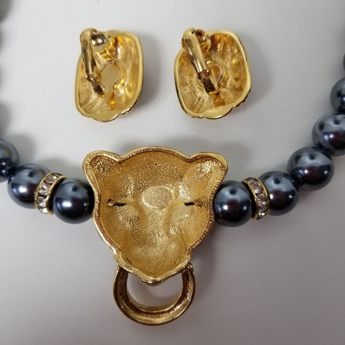 KJL for Avon Duchess of Windsor Rhinestone Panther Necklace Clip Earring NEW WOT - Picture 7 of 9