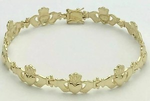 Authentic Love Friendship Claddagh Silver 14K Yellow Gold Plated 7" Bracelets Women's