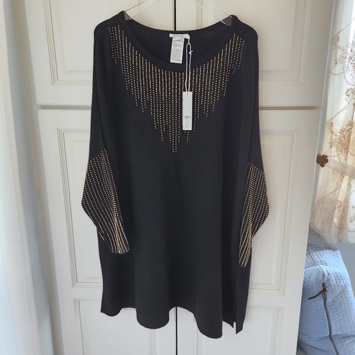 Chicos Sweater Poncho L XL Black Gold Beaded Rayon Nylon Cashmere Dressy $129 - Picture 13 of 13