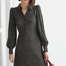 & OTHER STORIES Black Tan Speckled Button Down Long Sleeve Shirt Dress Size 8