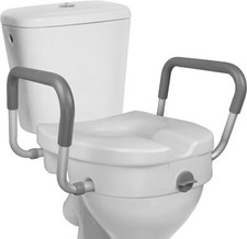 RMS Raised Toilet Seat - 5 Inch Elevated Riser with Adjustable Padded Arms -...