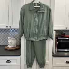 Fuda Silk Track Suit Set Size S Green Vintage 80s 90s Windbreaker Shoulder Pads
