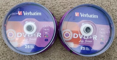 (2) Verbatim Color Life Series DVD+R 4.7GB 120Min Spindle Color 25 Discs