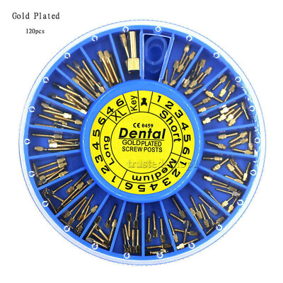 Assorted Dental Conical Screw Posts Kits Refills 24K Gold Plated 120 Pcs/Box
