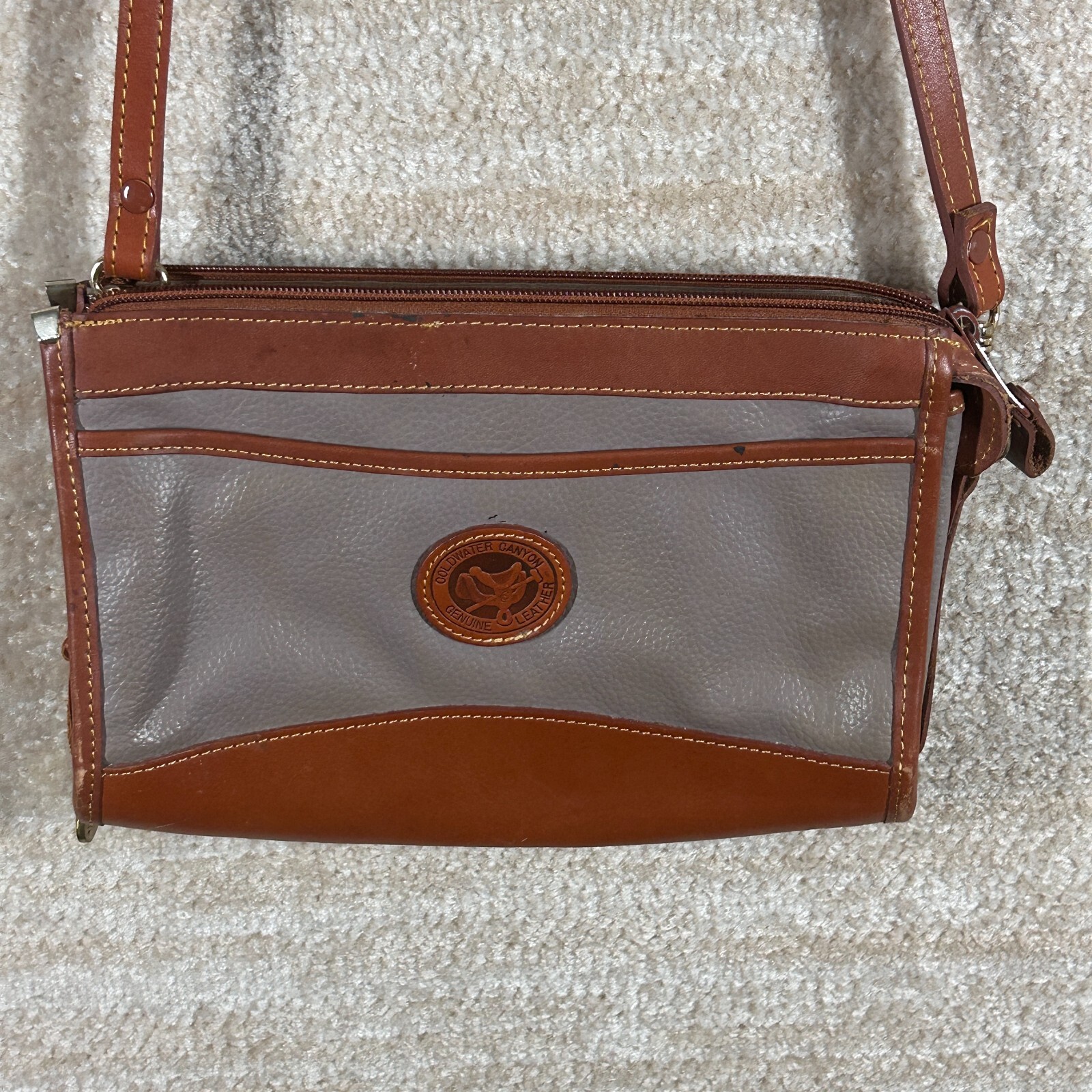 Coldwater Canyon Leather Crossbody Purse Brown Gray Western Saddle Patch
