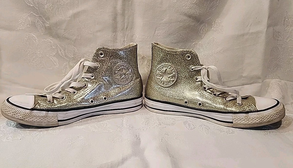 Converse All-Star Chuck Taylor Womens Gold Glitter Hi-Top Shoes Size