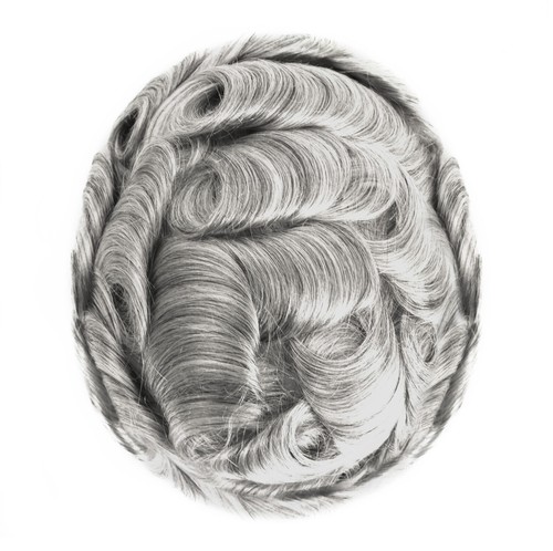 Mens Toupee Human Hair Replacement System Medium Poly Skin V Wig Hairpiece #1B80 - Picture 2 of 6