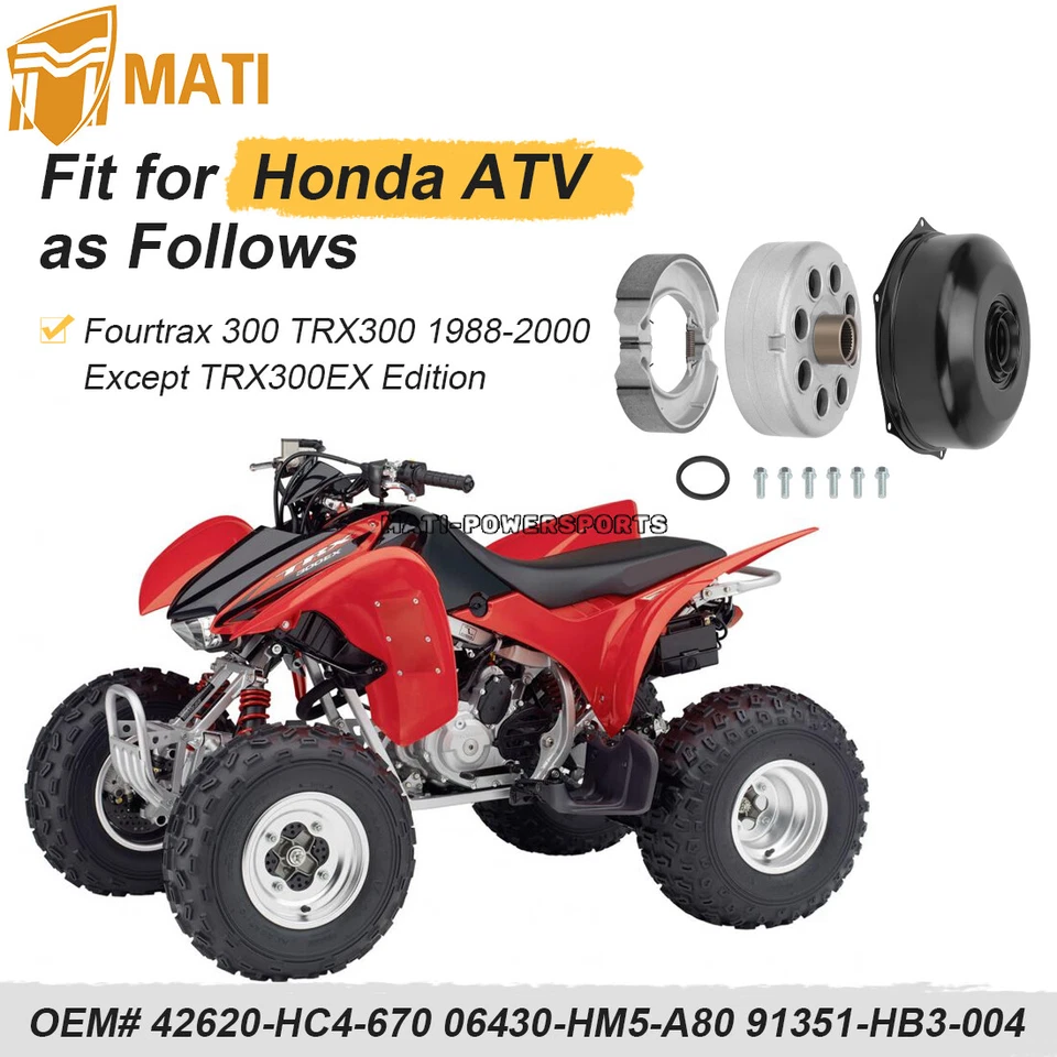 Zapatas de cubo de tambor de freno trasero y cubierta de tambor para Honda Fourtrax 300 TRX300FW 1988-2000 Foto 4 de 4